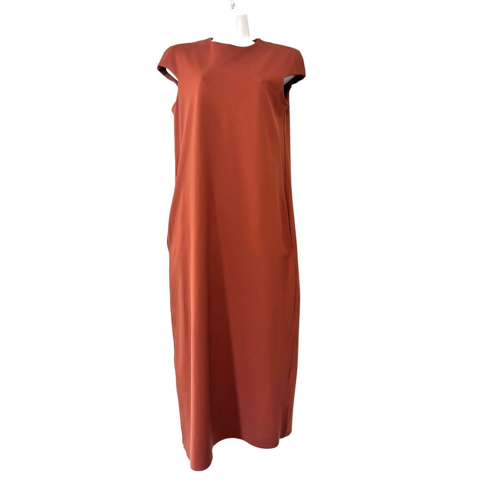 Tibi Compact Ultra Stretch Knit Lean Sleeveless Midi Dress Brown 2